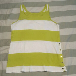 Ann Taylor, tank top, blue and green block striped with gold buttons size M